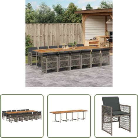 vidaXL Cojines para sillas -  Set comedor de jardín con cojines 13 pzas ratán sintético gris