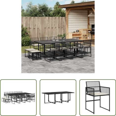 vidaXL Cojines para sillas -  Set comedor de jardín con cojines 13 pzas ratán sintético negro