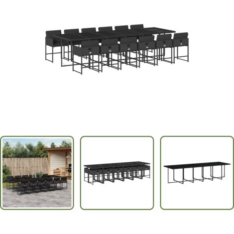vidaXL Cojines para sillas -  Set comedor de jardín con cojines 13 pzas ratán sintético negro