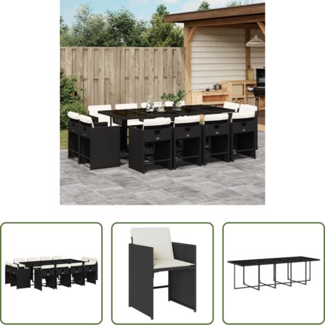 vidaXL Cojines para sillas -  Set comedor de jardín con cojines 13 pzas ratán sintético negro