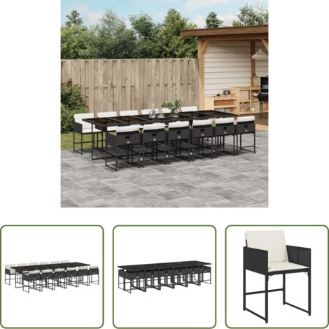 vidaXL Cojines para sillas -  Set comedor de jardín con cojines 13 pzas ratán sintético negro