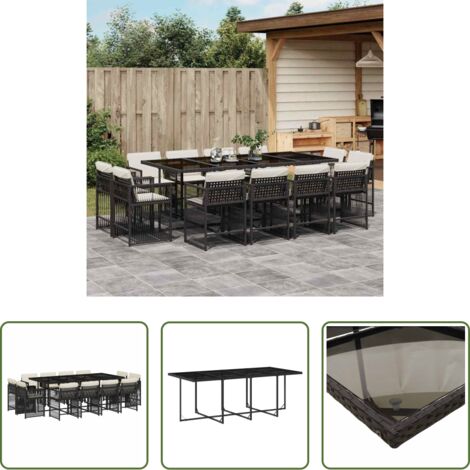 vidaXL Cojines para sillas -  Set comedor de jardín con cojines 13 pzas ratán sintético negro