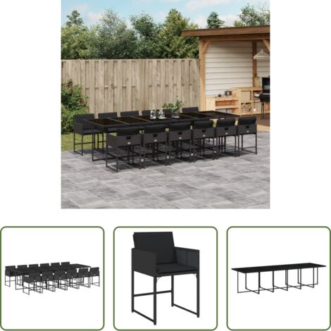 vidaXL Cojines para sillas -  Set comedor de jardín con cojines 13 pzas ratán sintético negro
