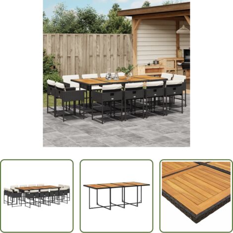vidaXL Cojines para sillas -  Set comedor de jardín con cojines 13 pzas ratán sintético negro