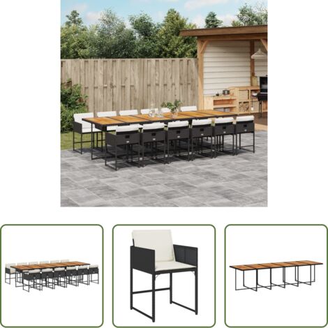 vidaXL Cojines para sillas -  Set comedor de jardín con cojines 13 pzas ratán sintético negro