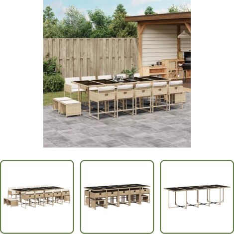 vidaXL Cojines para sillas -  Set comedor de jardín con cojines 15 pzas ratán sintético beige