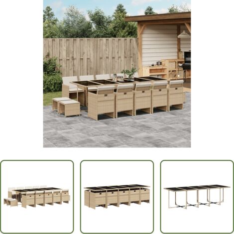 vidaXL Cojines para sillas -  Set comedor de jardín con cojines 15 pzas ratán sintético beige