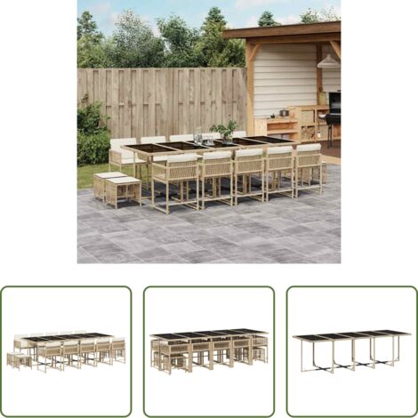vidaXL Cojines para sillas -  Set comedor de jardín con cojines 15 pzas ratán sintético beige