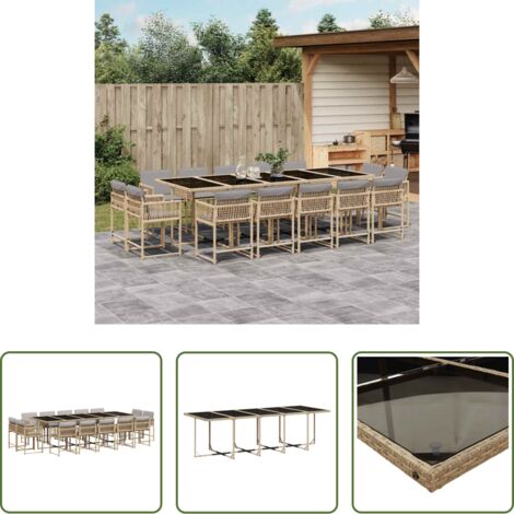 vidaXL Cojines para sillas -  Set comedor de jardín con cojines 15 pzas ratán sintético beige