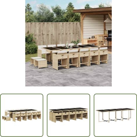 vidaXL Cojines para sillas -  Set comedor de jardín con cojines 15 pzas ratán sintético beige