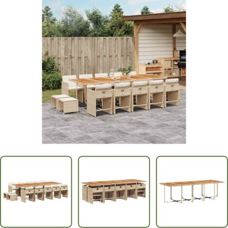 vidaXL Cojines para sillas -  Set comedor de jardín con cojines 15 pzas ratán sintético beige