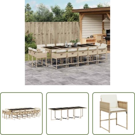 vidaXL Cojines para sillas -  Set comedor de jardín con cojines 15 pzas ratán sintético beige