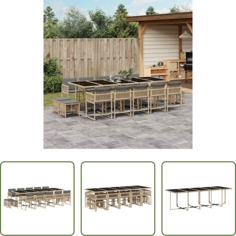 vidaXL Cojines para sillas -  Set comedor de jardín con cojines 15 pzas ratán sintético beige