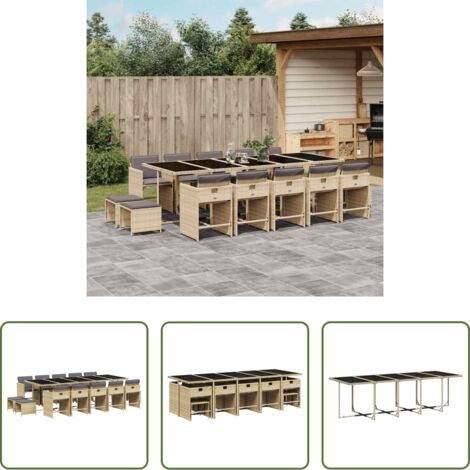 vidaXL Cojines para sillas -  Set comedor de jardín con cojines 15 pzas ratán sintético beige