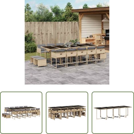 vidaXL Cojines para sillas -  Set comedor de jardín con cojines 15 pzas ratán sintético beige