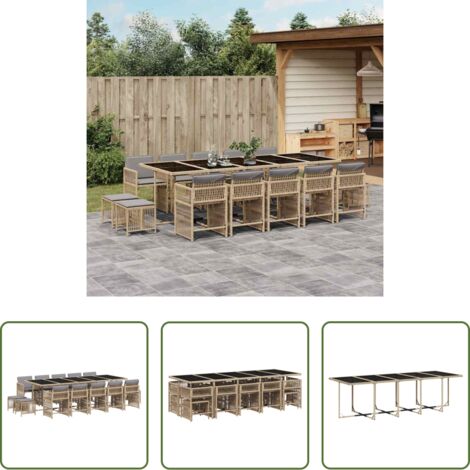 vidaXL Cojines para sillas -  Set comedor de jardín con cojines 15 pzas ratán sintético beige
