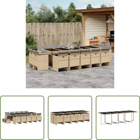 vidaXL Cojines para sillas -  Set comedor de jardín con cojines 15 pzas ratán sintético beige