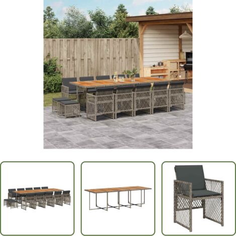 vidaXL Cojines para sillas -  Set comedor de jardín con cojines 15 pzas ratán sintético gris