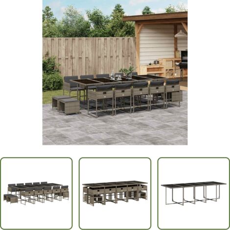vidaXL Cojines para sillas -  Set comedor de jardín con cojines 15 pzas ratán sintético gris