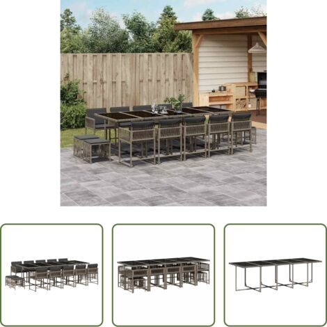 vidaXL Cojines para sillas -  Set comedor de jardín con cojines 15 pzas ratán sintético gris