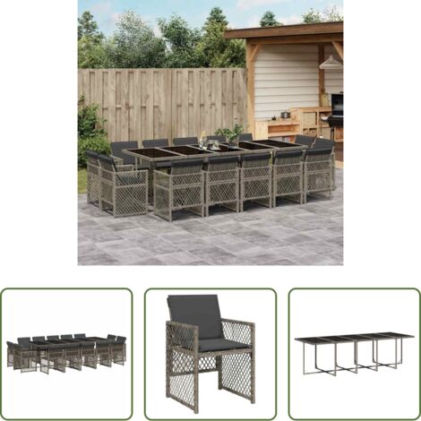 vidaXL Cojines para sillas -  Set comedor de jardín con cojines 15 pzas ratán sintético gris
