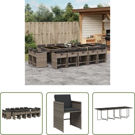 vidaXL Cojines para sillas -  Set comedor de jardín con cojines 15 pzas ratán sintético gris