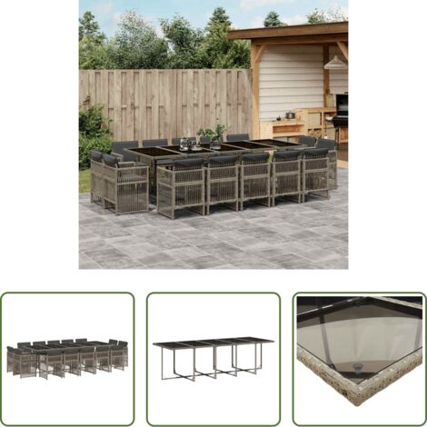 vidaXL Cojines para sillas -  Set comedor de jardín con cojines 15 pzas ratán sintético gris