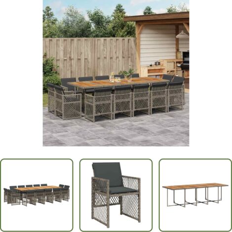 vidaXL Cojines para sillas -  Set comedor de jardín con cojines 15 pzas ratán sintético gris