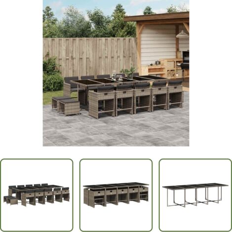 vidaXL Cojines para sillas -  Set comedor de jardín con cojines 15 pzas ratán sintético gris