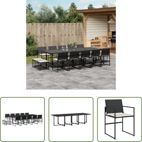 vidaXL Cojines para sillas -  Set comedor de jardín con cojines 15 pzas ratán sintético negro