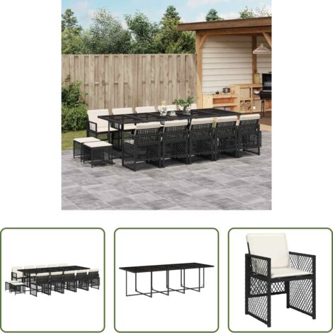 vidaXL Cojines para sillas -  Set comedor de jardín con cojines 15 pzas ratán sintético negro