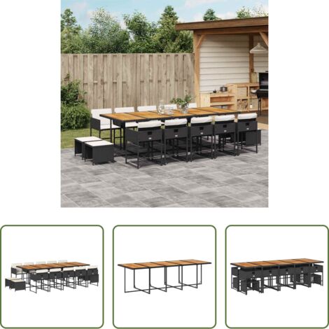 vidaXL Cojines para sillas -  Set comedor de jardín con cojines 15 pzas ratán sintético negro