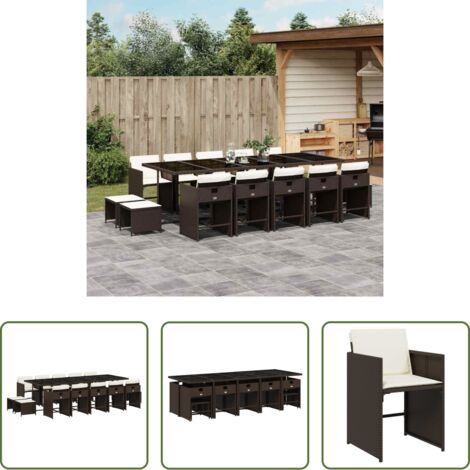 vidaXL Cojines para sillas -  Set comedor de jardín y cojines 15 pzas ratán sintético marrón