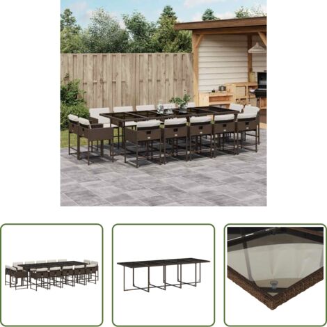 vidaXL Cojines para sillas -  Set comedor de jardín y cojines 15 pzas ratán sintético marrón