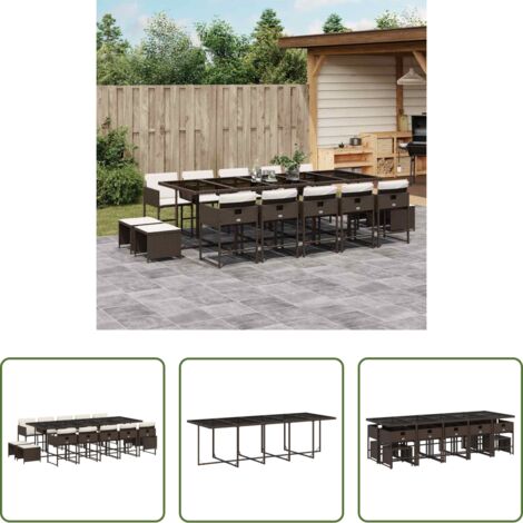 vidaXL Cojines para sillas -  Set comedor de jardín y cojines 15 pzas ratán sintético marrón