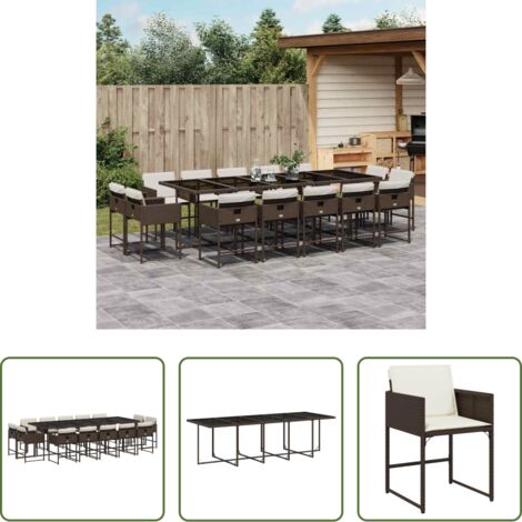 vidaXL Cojines para sillas -  Set comedor de jardín y cojines 15 pzas ratán sintético marrón