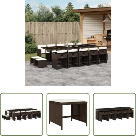 vidaXL Cojines para sillas -  Set comedor de jardín y cojines 15 pzas ratán sintético marrón