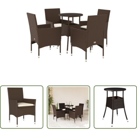 vidaXL Cojines para sillas -  Set comedor jardín 5 pzas cojines ratán sintético vidrio marrón