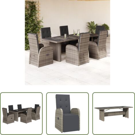 vidaXL Cojines para sillas -  Set comedor jardín 7 pzas y cojines ratán sintético gris