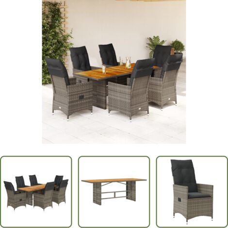 vidaXL Cojines para sillas -  Set comedor jardín 7 pzas y cojines ratán sintético gris