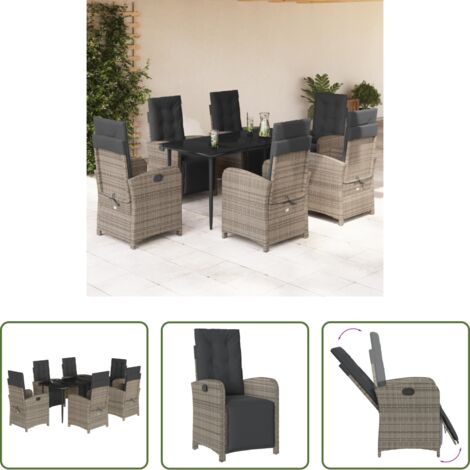 vidaXL Cojines para sillas -  Set comedor jardín 7 pzas y cojines ratán sintético gris