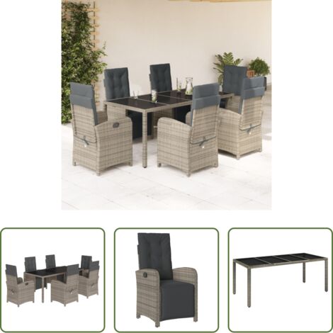 vidaXL Cojines para sillas -  Set comedor jardín 7 pzas y cojines ratán sintético gris