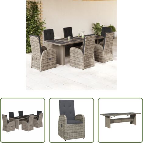 vidaXL Cojines para sillas -  Set comedor jardín 7 pzas y cojines ratán sintético gris