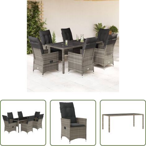 vidaXL Cojines para sillas -  Set comedor jardín 7 pzas y cojines ratán sintético gris