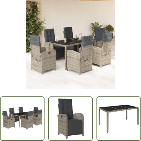 vidaXL Cojines para sillas -  Set comedor jardín 7 pzas y cojines ratán sintético gris