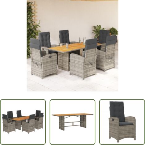 vidaXL Cojines para sillas -  Set comedor jardín 7 pzas y cojines ratán sintético gris