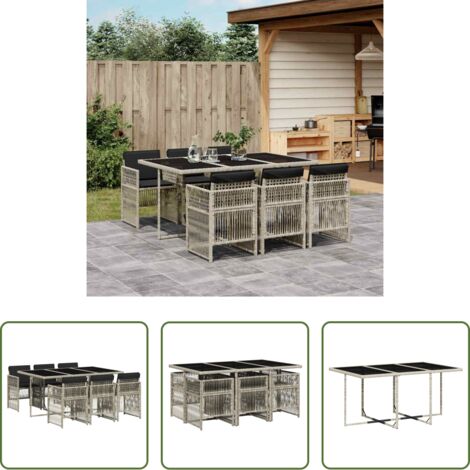 vidaXL Cojines para sillas -  Set comedor jardín 7 pzas y cojines ratán sintético gris claro