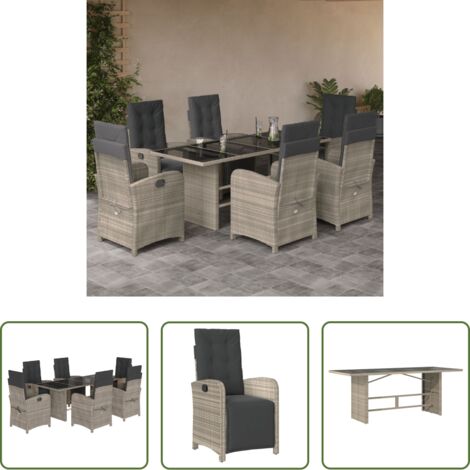 vidaXL Cojines para sillas -  Set comedor jardín 7 pzas y cojines ratán sintético gris claro