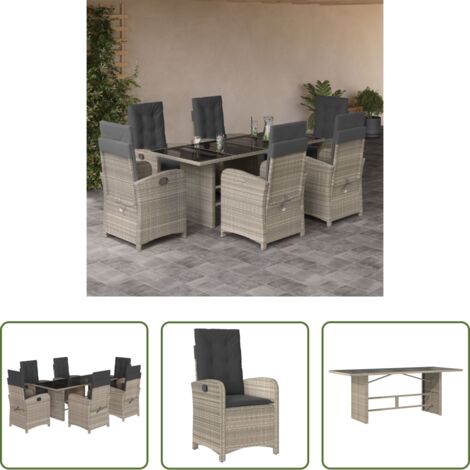 vidaXL Cojines para sillas -  Set comedor jardín 7 pzas y cojines ratán sintético gris claro