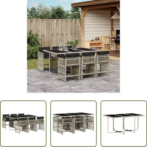 vidaXL Cojines para sillas -  Set comedor jardín 7 pzas y cojines ratán sintético gris claro